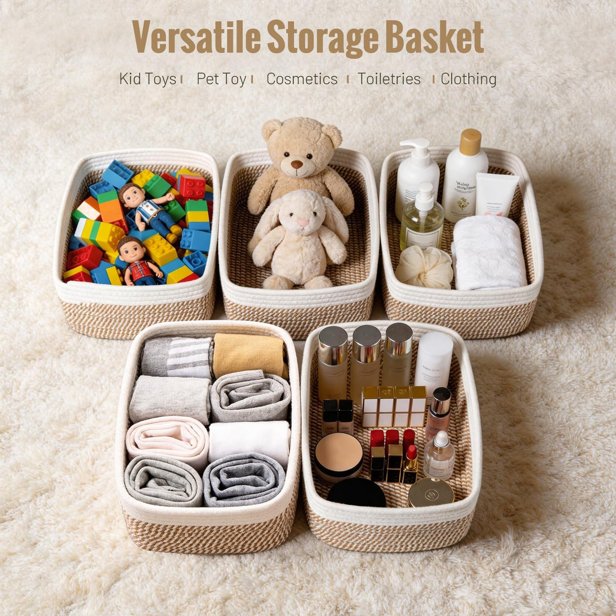 5 Pack Small Woven Storage Baskets for Shelves, Gift Baskets Empty