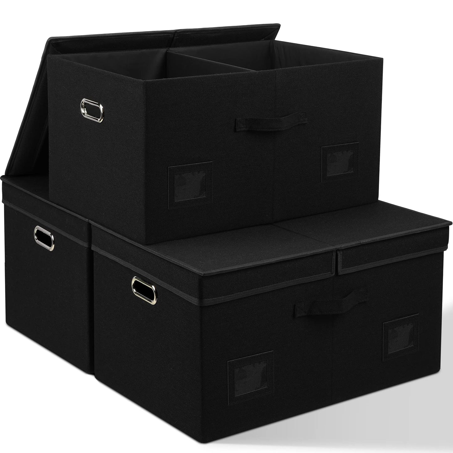 Graciadeco Large Quart Collapsible Stackable Storage Bins with Lids, 3 Packs Beige Linen Fabric Closet Boxes with Lids, Storage Cube Baskets Container Organizers for Bedroom Office(16.6 x 11.7 x 10.8)
