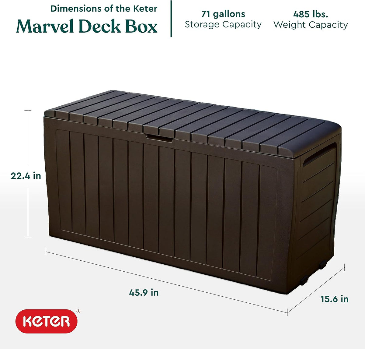 Keter Marvel 71 Gal Outdoor Storage Box for Patio and Pool Accessories