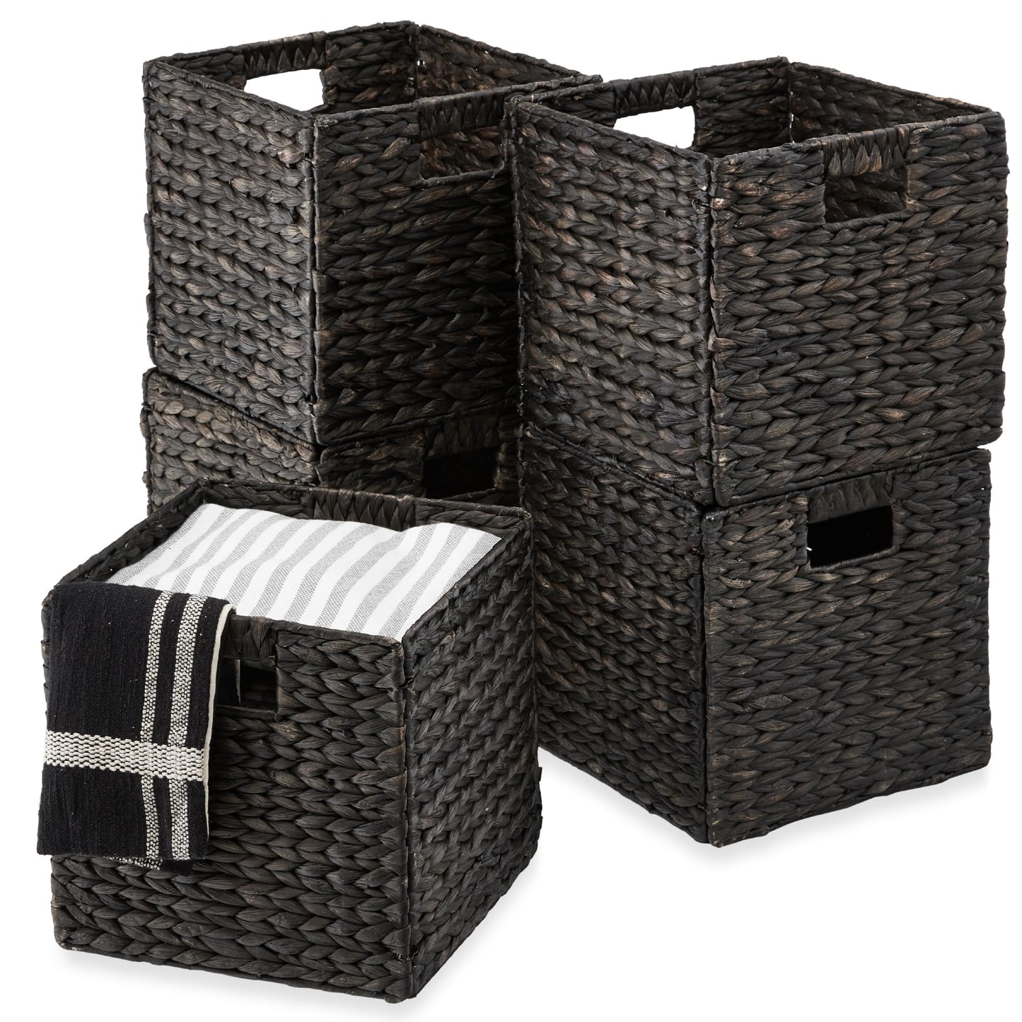Best Choice Products 10.5x10.5in Pack of 5 Cube Storage Baskets, Water Hyacinth Multipurpose Collapsible Organizers, Handwoven Laundry Totes for Laundry, Living Room, Kids Room & Nursery - Natural