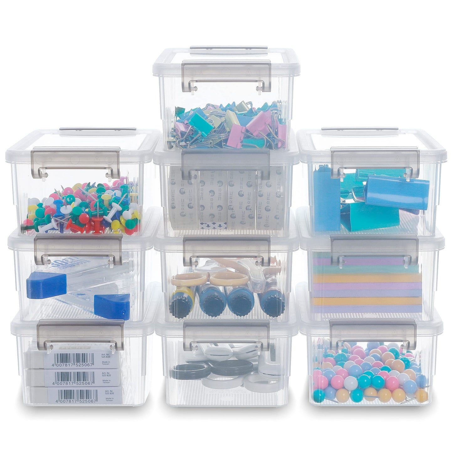 Citylife 10Packs 1.3Qt Small Storage Bins with Lids,Stackable Clear