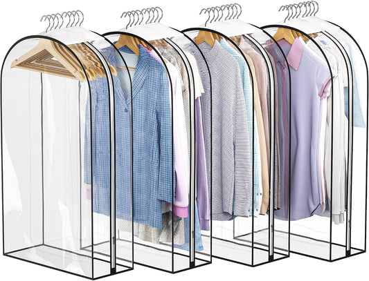 Liuoud Clear Garment Bags for Hanging Clothes 10” Gusseted, 4 Pack, 40”