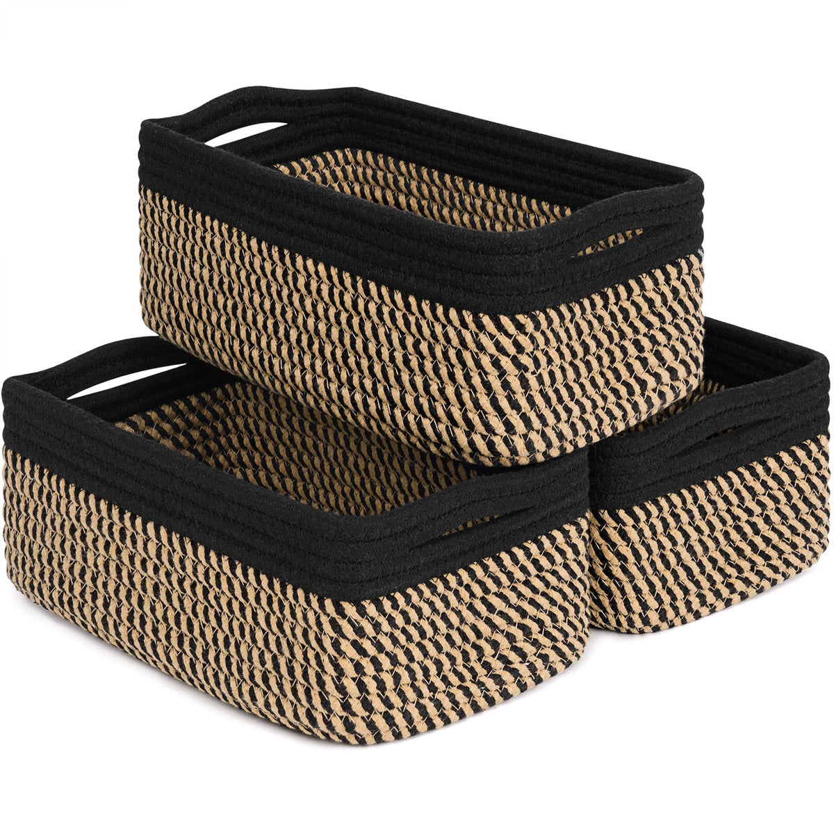 Goodpick 3Pack Rope Storage Baskets for Shelves Organizing, 11 x 7 x 4.5 in