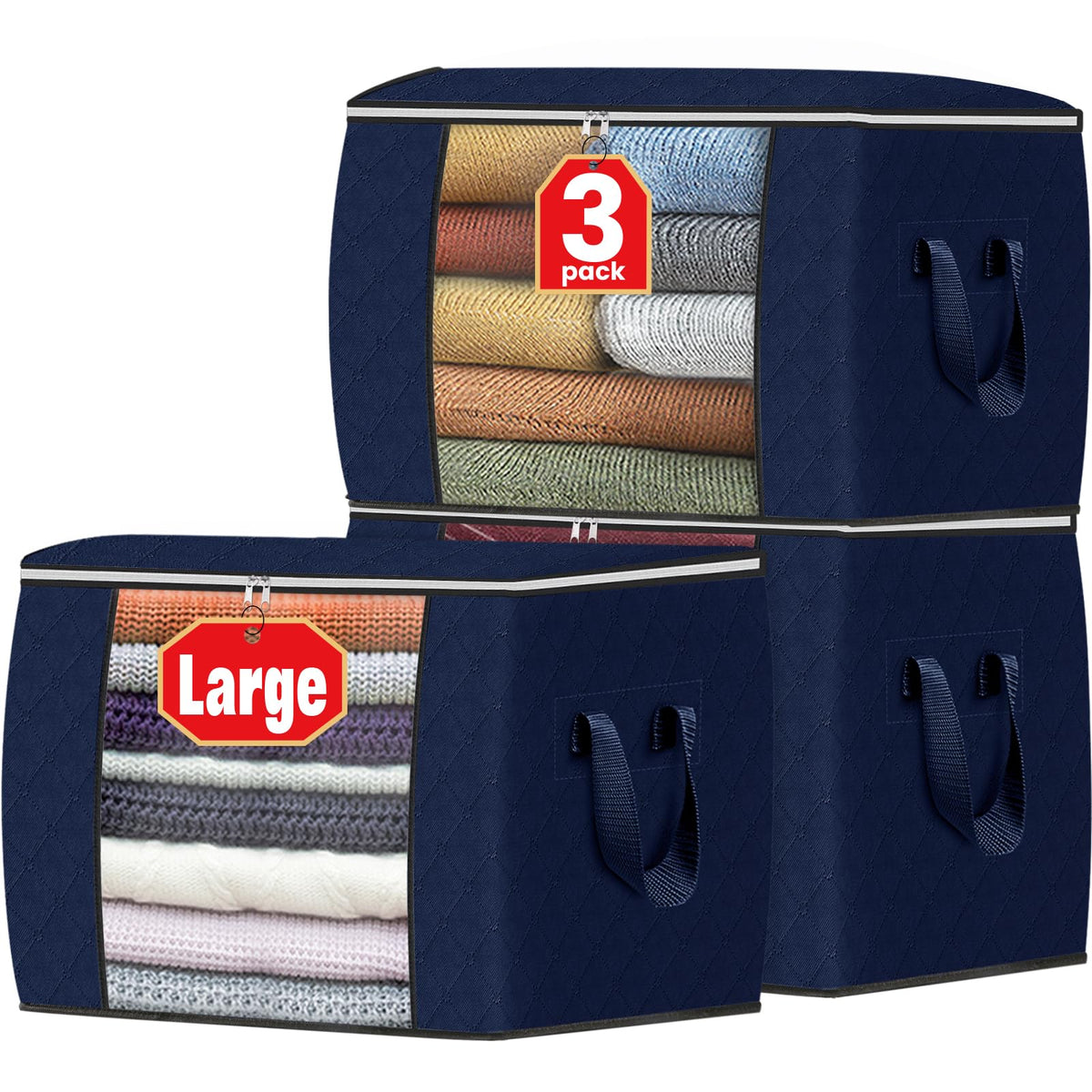 Fab totes 6 Pack Storage Bags for Clothes Blanket Storage Bins with Lids