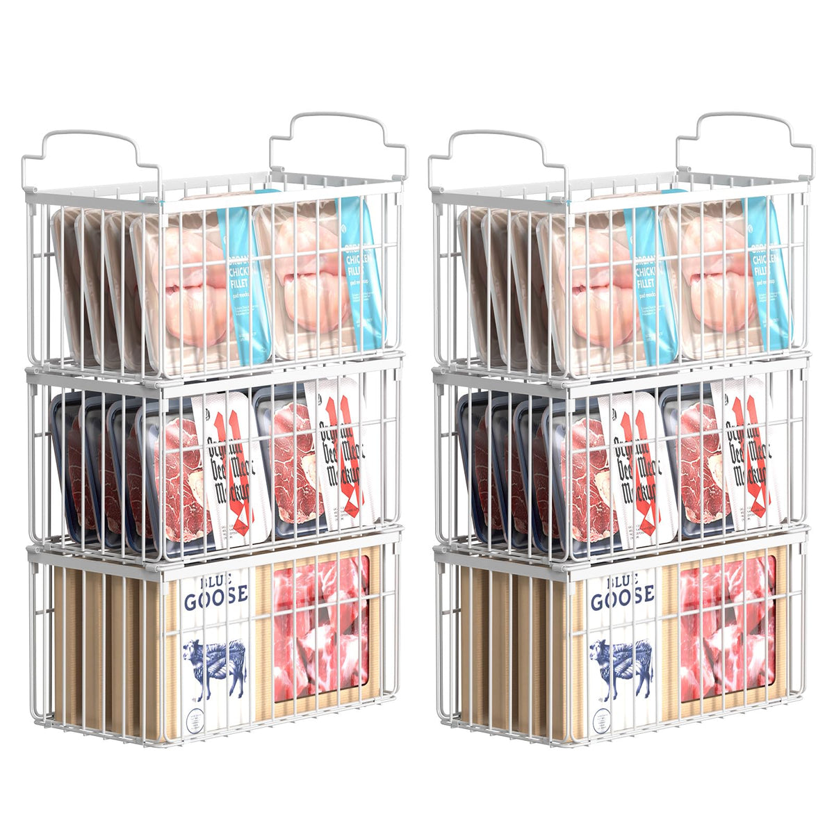 Freezer Organizer Bins, 4 Pack Big Baskets for 5/ 7 Cu.FT Deep Freezer