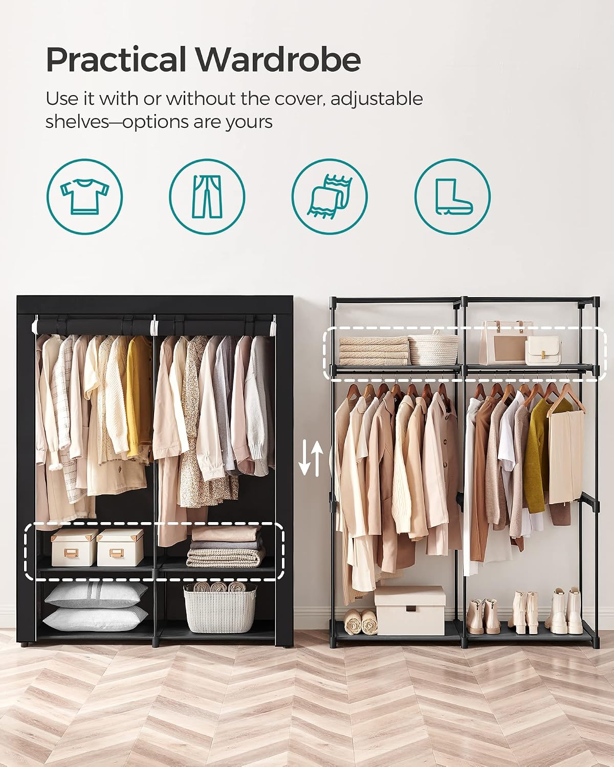 SONGMICS Closet Wardrobe, Clothes Storage, 55.1 x 16.9 x 68.5 Inches