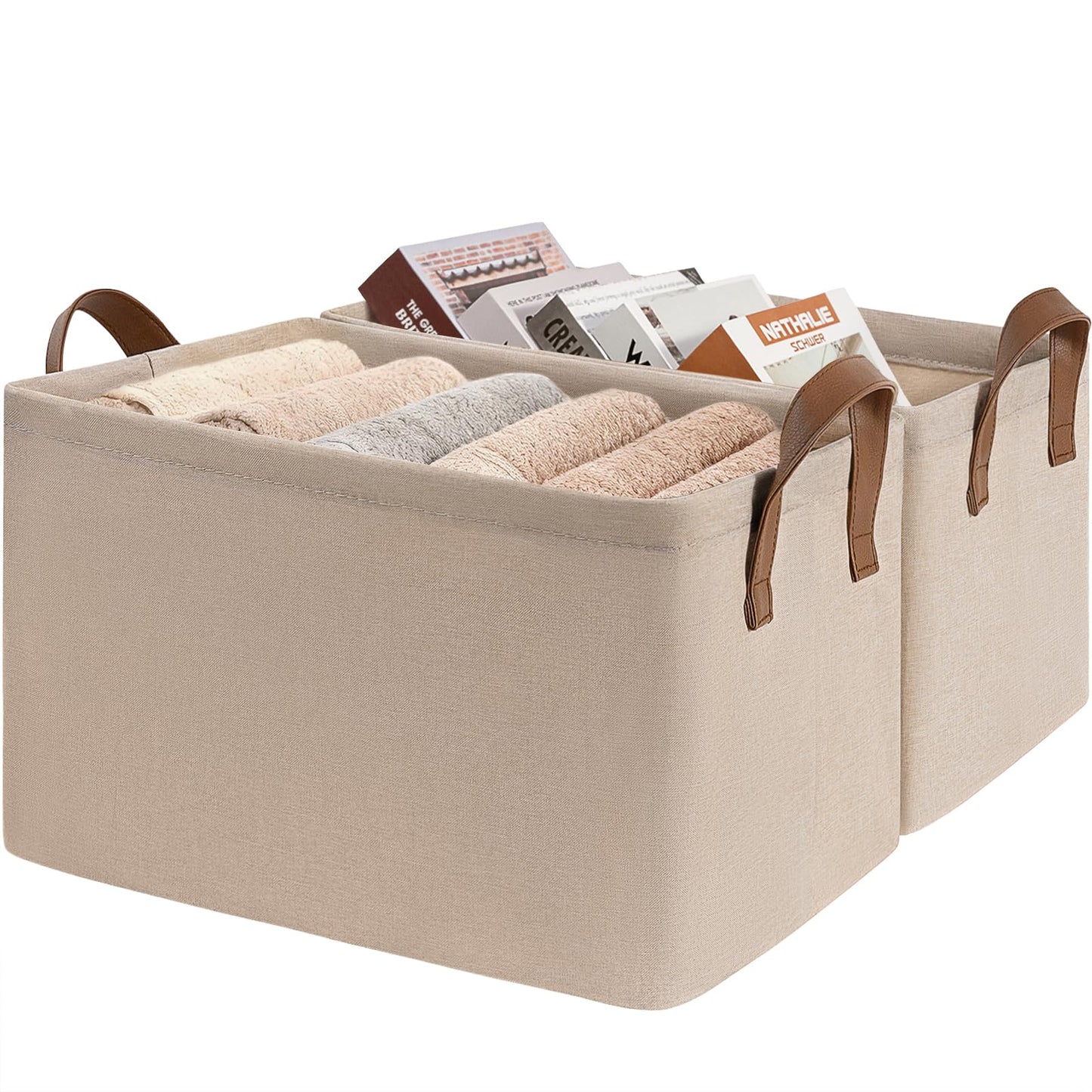 CHICVITA 30L Large Fabric Closet Bins for Shelves, 2Pack, Beige