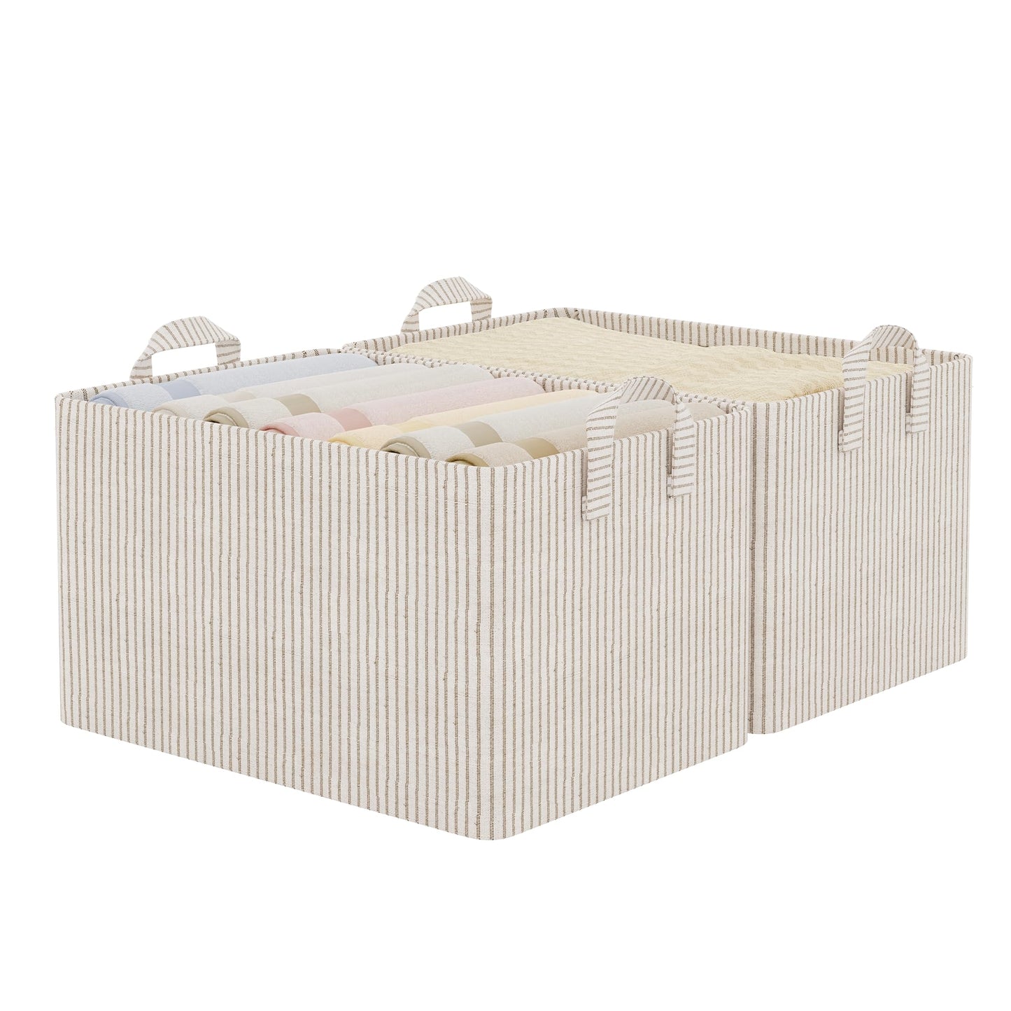 StorageWorks Fabric Storage Bins, Khaki and Beige Stripes, 2-Pack