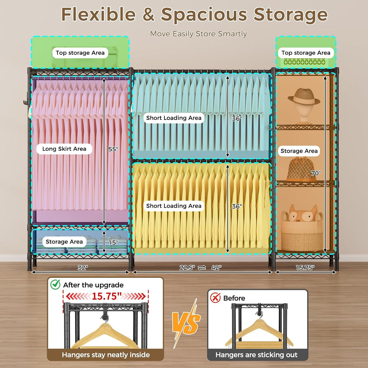 Golpart Heavy Duty Clothes Rack Metal Wardrobe with Adjustable Wire Shelves