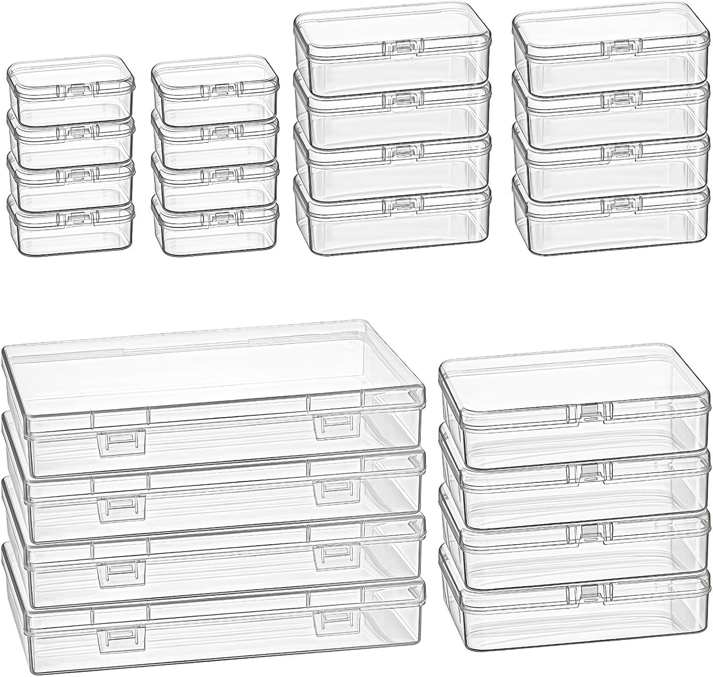 24 Pieces Mixed Sizes Rectangular Empty Mini Clear Plastic Organizer Box
