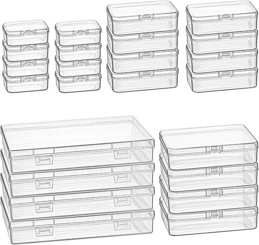 24 Pieces Mixed Sizes Rectangular Empty Mini Clear Plastic Organizer Box