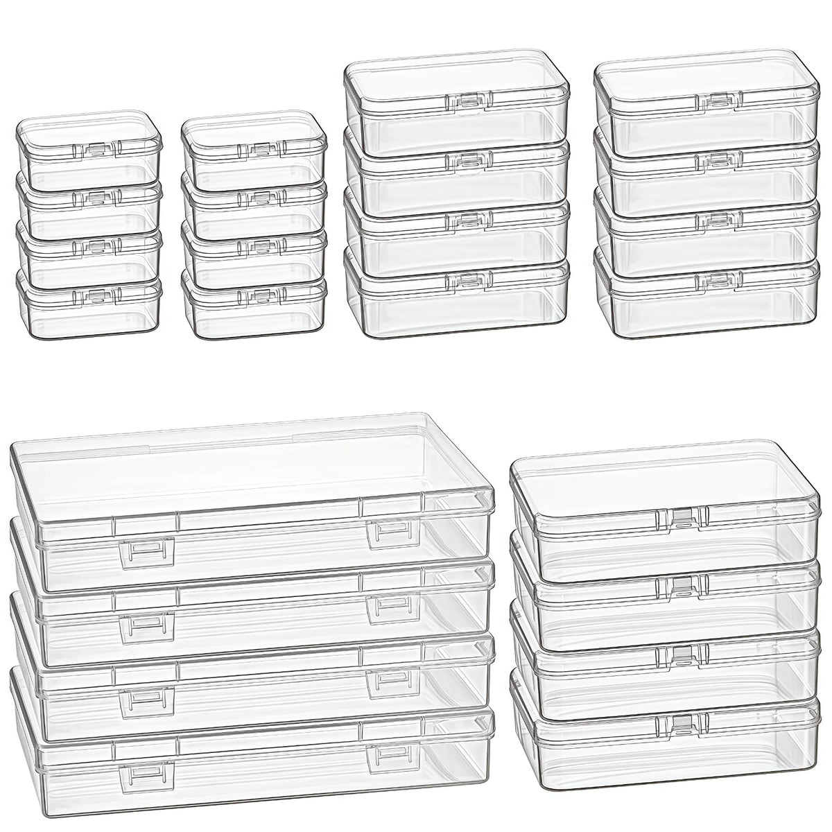24 Pieces Mixed Sizes Rectangular Empty Mini Clear Plastic Organizer Box