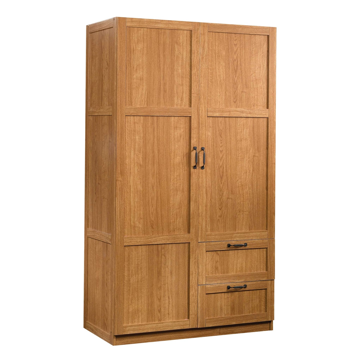 Sauder Select Multipurpose Bedroom Armoire Wardrobe Closet Pantry Storage Cabinet with Storage Drawers and Hanging Rail, in Soft White finish