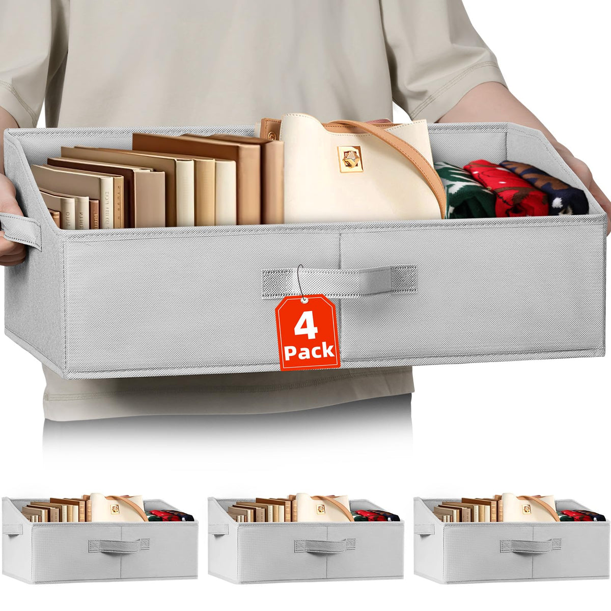 Criusia Closet Organizers Bins 6 Pack - Large Closet Shelf Organizer with Handles - Fabric Trapezoid Home Organization and Storage Baskets for Organizing Clothes Toy Blanket Towel Purse Hats