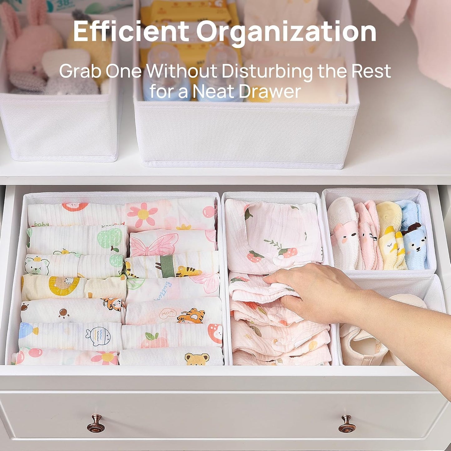 Vtopmart 12 Pack Baby Clothes Organizer, Foldable Fabric Drawer Bins, White