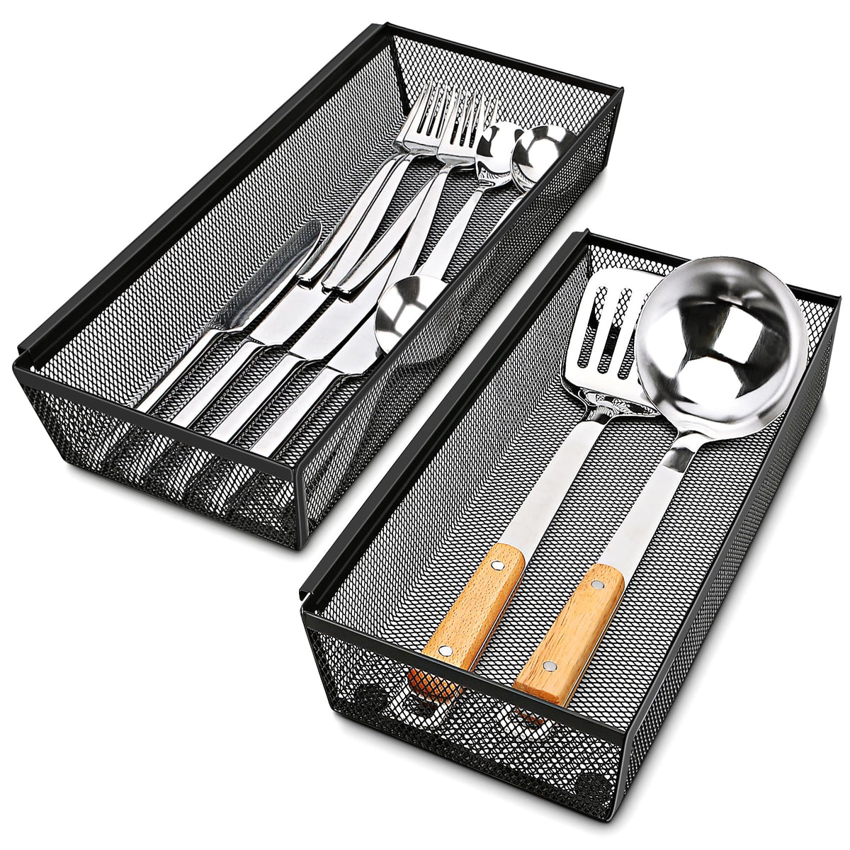 Smgmg Silverware Drawer Organizer, Silverware Organizer for Drawer, 6 Pack Utensil Organizer for Kitchen Drawers, Kitchen Drawer Organizer for Large Utensils with Interlocking Arm (9.6 * 3 * 2 inch)