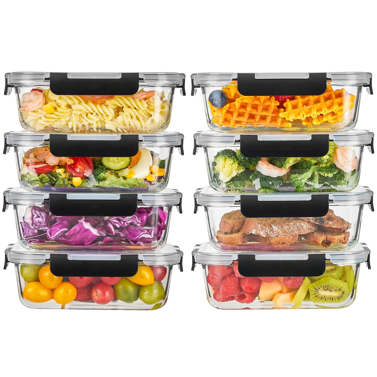 Liuruiyu Glass Food Storage Containers with Lids, 8 Pack Meal Prep Containers, Airtight Bento Boxes with Leak Proof Locking for Microwave, Oven, Freezer and Dishwasher, BPA Free（5oz to 36oz）
