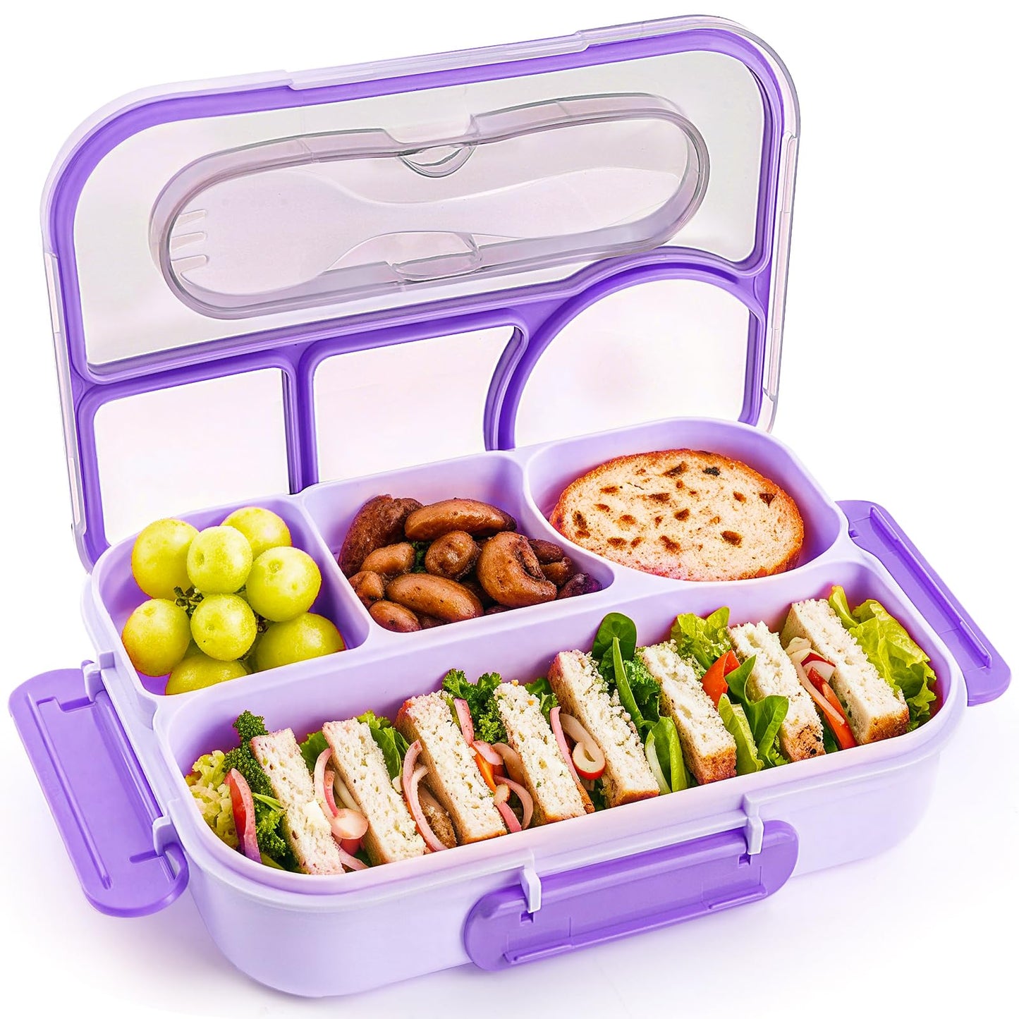 EASYFUN Bento Box Adult, Lunch Box, 4-Compartment Lunch Containers, Drop-Proof, Dishwasher Safe & Made with BPA-Free Materials(Khaki)