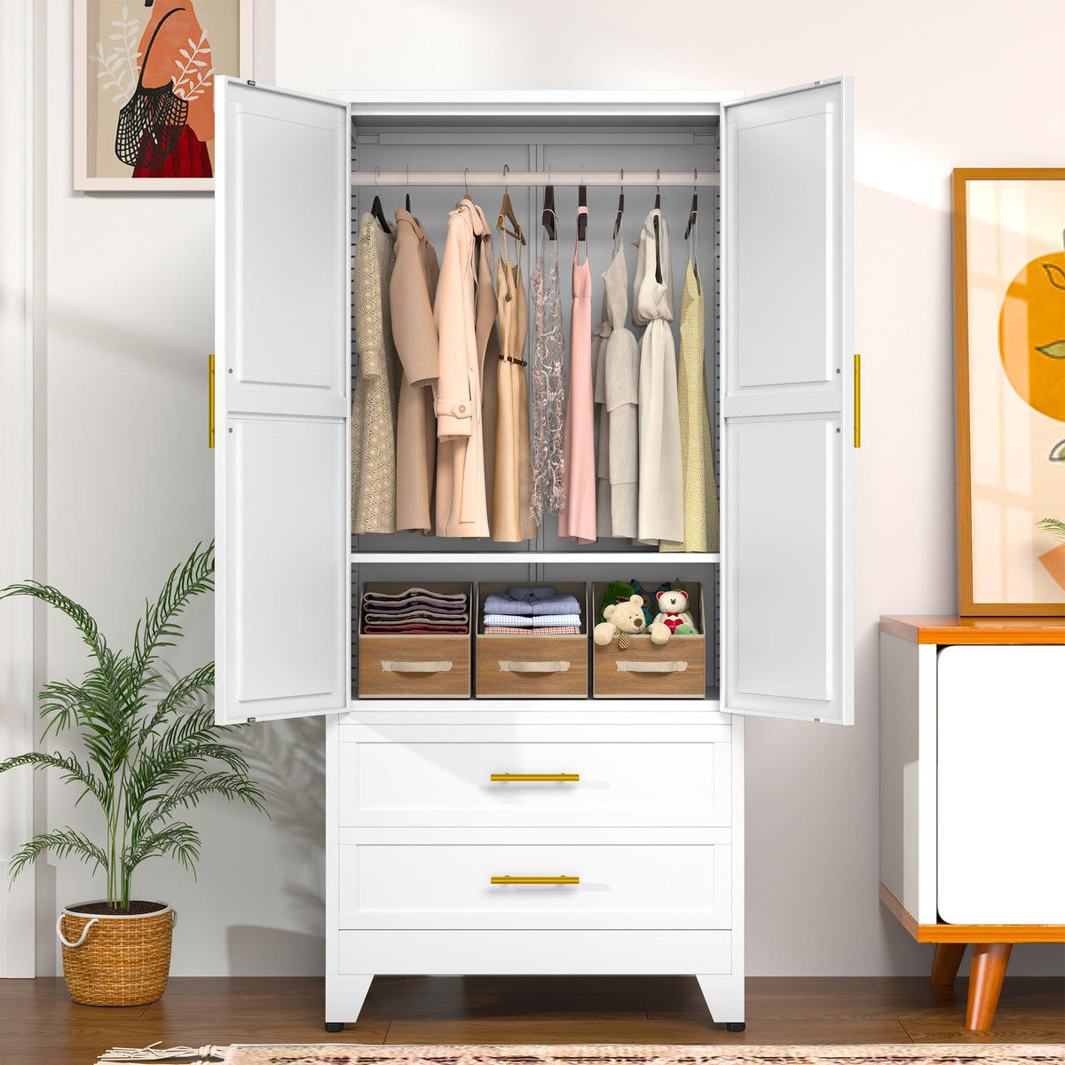 GAIOUS Metal Wardrobe Cabinet with 2 Drawers, 71" Clothing Storage Cabinets