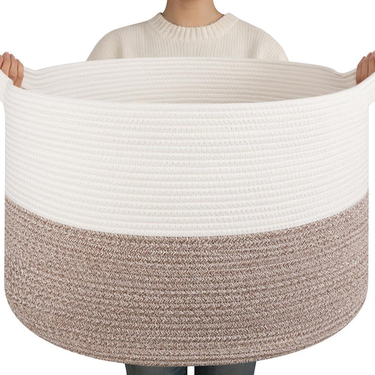 OIAHOMY 90L XXXLarge Blanket Basket Living Room Laundry Basket Brown