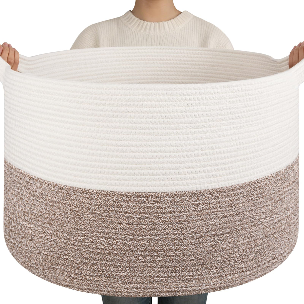 OIAHOMY 90L XXXLarge Blanket Basket Living Room Laundry Basket Brown