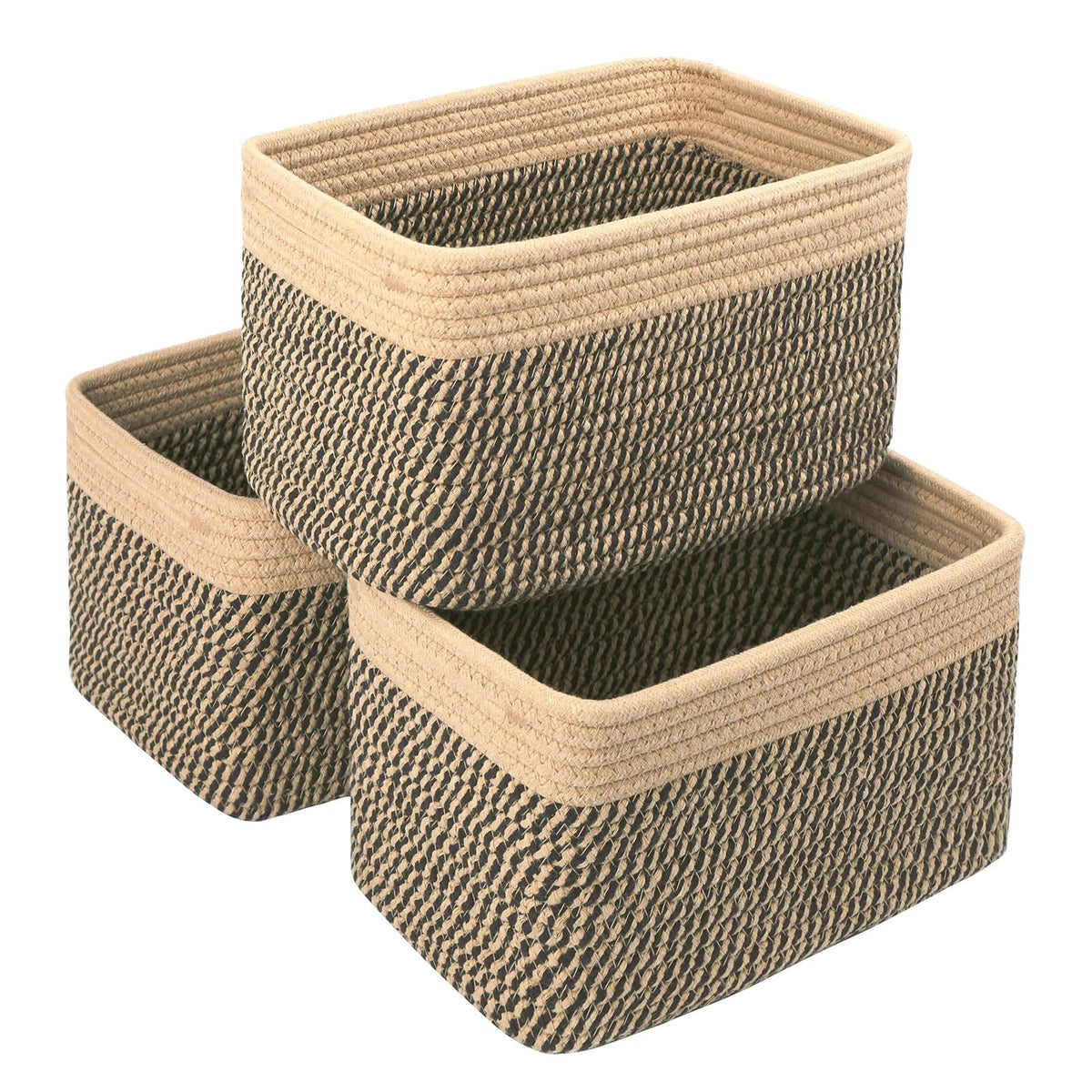 R RUNKA Small Cotton Rope Basket – Storage Bin for Organizing (10.6" x 6.7" x 6.7"), Bathroom Storage Basket for Shelf, Counter & Closet（Beige）