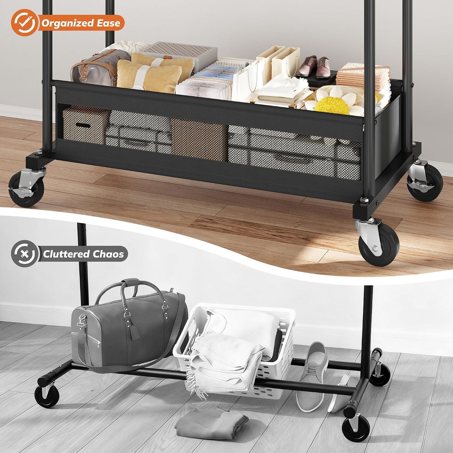 Clothes Rack 210 LBS Double Rods Extra Storage Basket