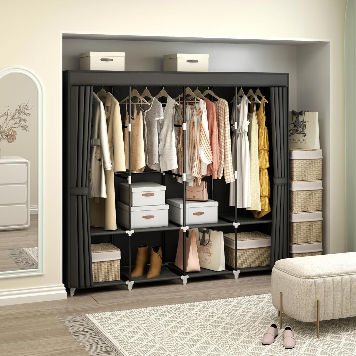 67" Portable Wardrobe Closet for Hanging Clothes Large Capacity for Bedroom
