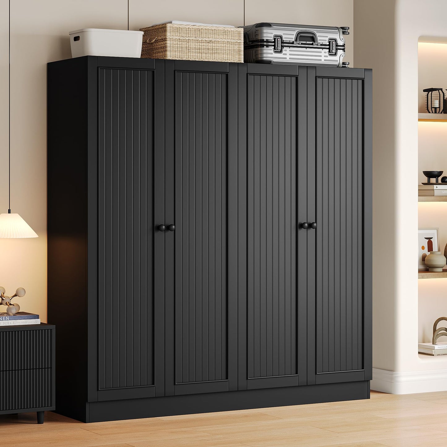 iPormis 4 Doors Armoire Wardrobe Closet with 2 Drawers, 63" Large Wardrobe Cabinet with Removable Hanging Rods and Adjustable Shelves, Closet Storage Cabinet for Bedroom, Cloak Room, White