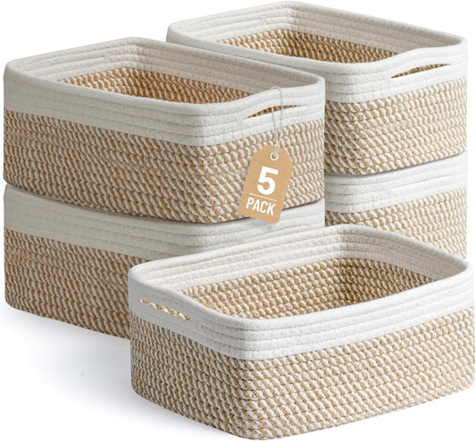5 Pack Small Woven Storage Baskets for Shelves, Gift Baskets Empty