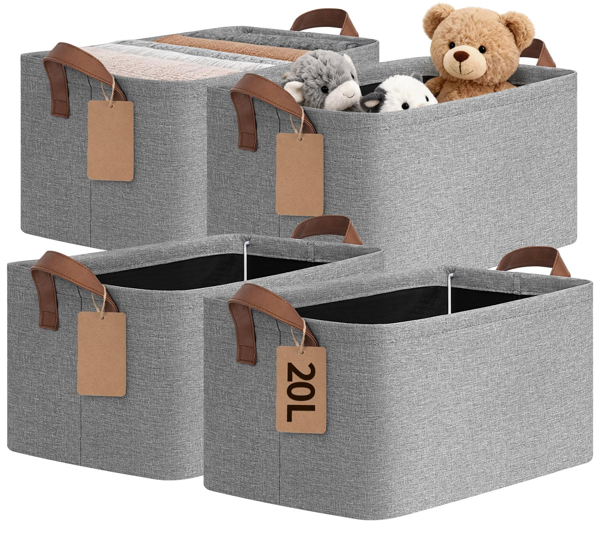 CHICVITA 4 Pack Large Fabric Storage Baskets for Shelves, 30L Beige
