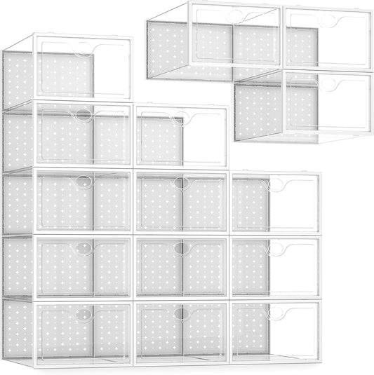 Pinkpum 15 Pack X-Large Shoe Storage Boxes, Shoe Organizer Clear Stackable