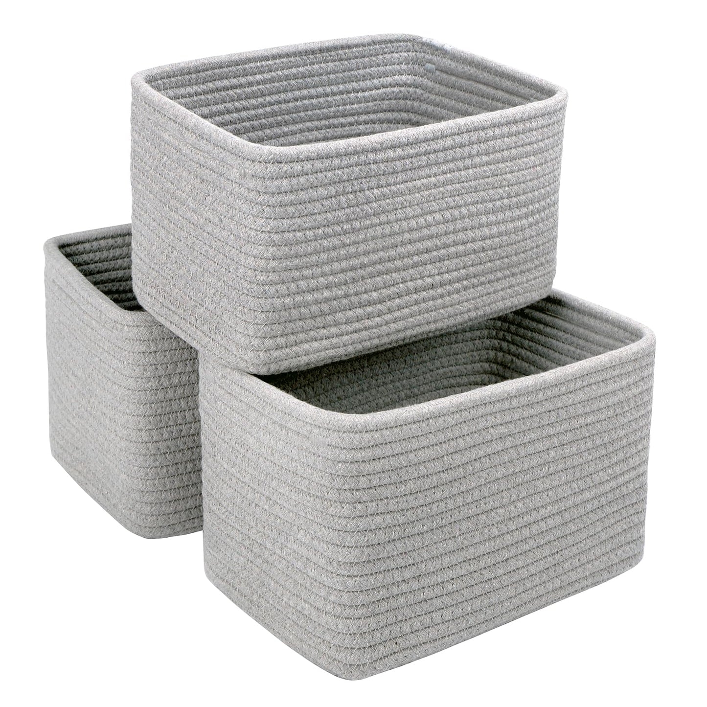R RUNKA Small Cotton Rope Basket – Storage Bin for Organizing (10.6" x 6.7" x 6.7"), Bathroom Storage Basket for Shelf, Counter & Closet（Beige）
