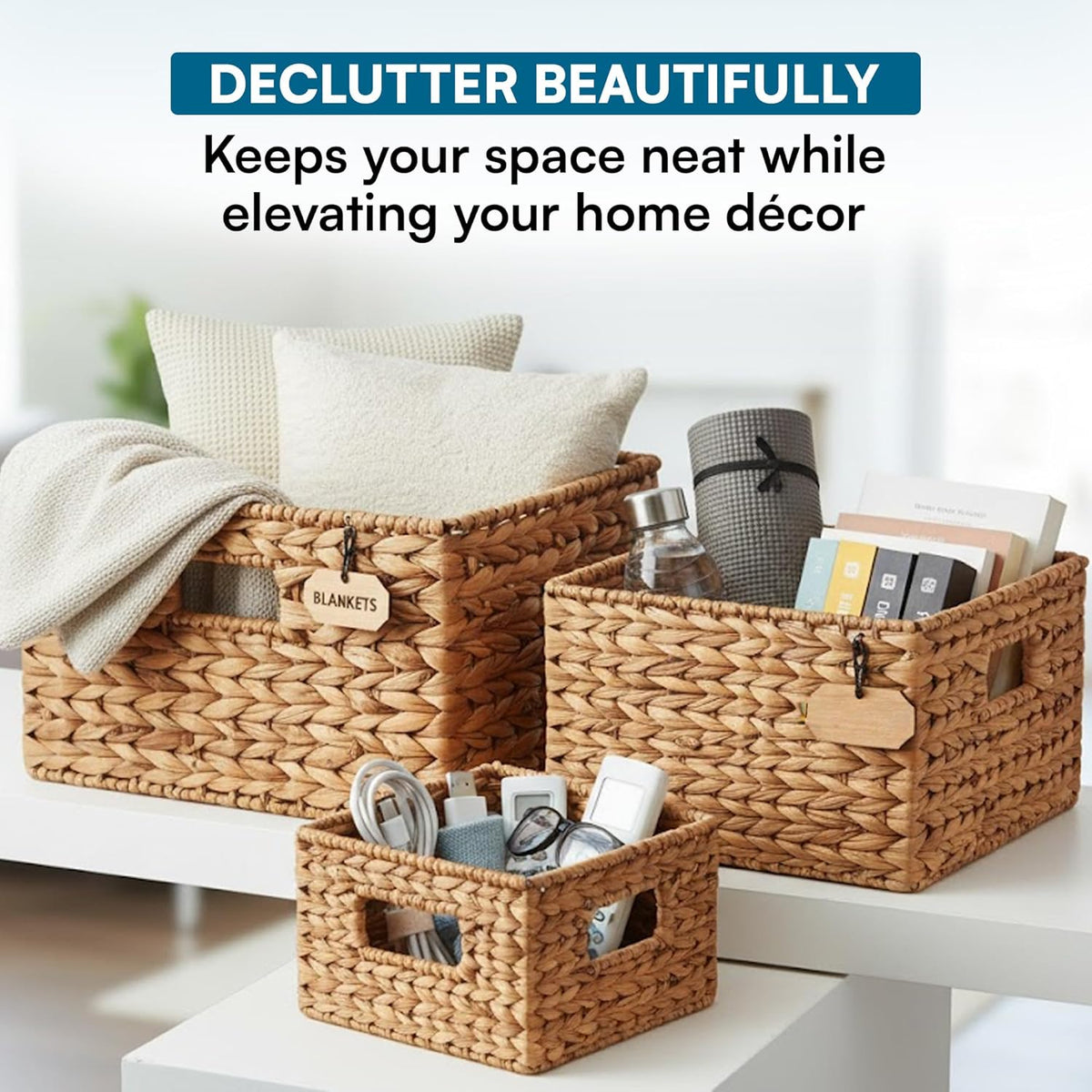 Honey-Can-Do Woven Water Hyacinth Wicker Storage Baskets, Nesting Set of 3
