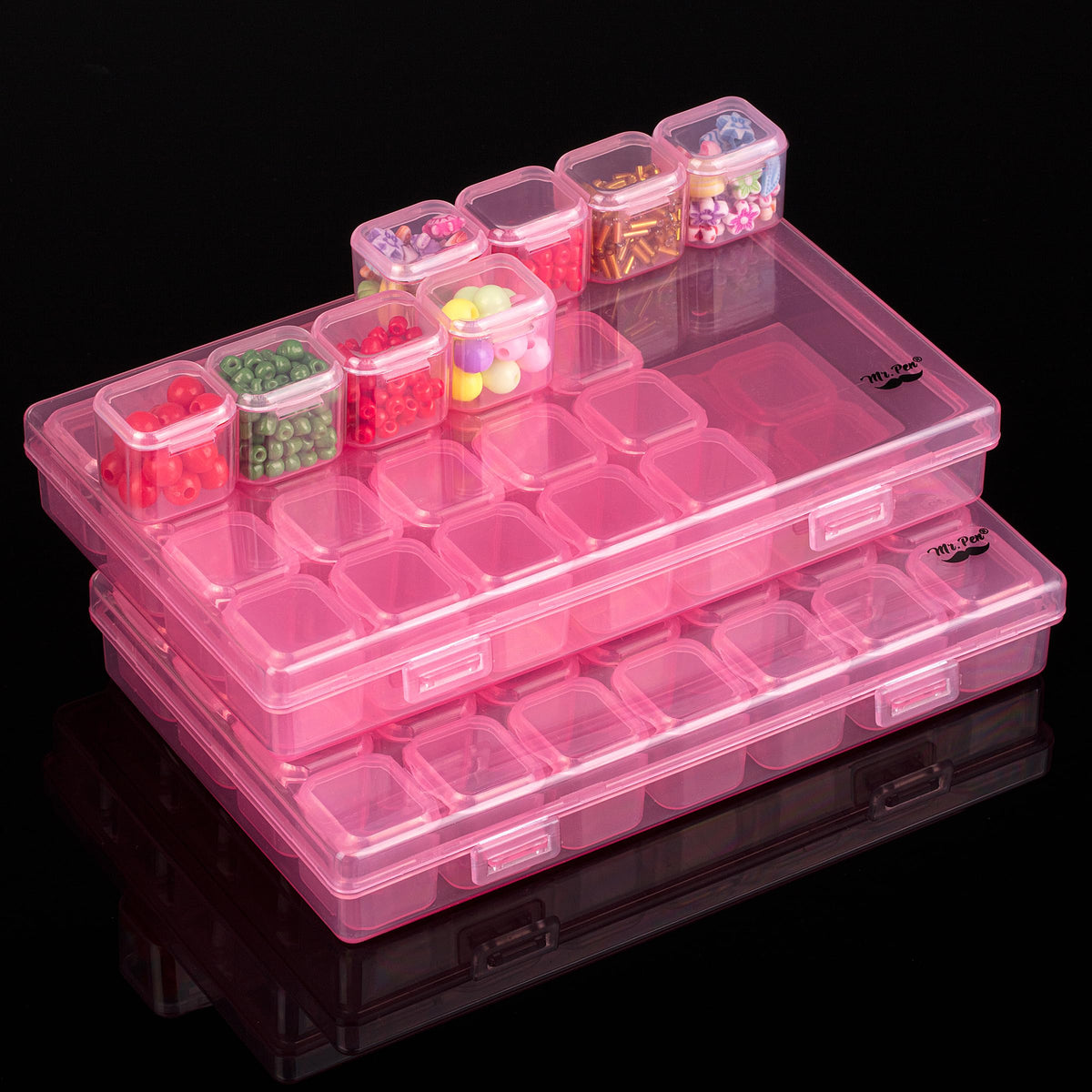 Mr. Pen- Bead Storage Containers, 28 Grids, 2 Pack, Clear White