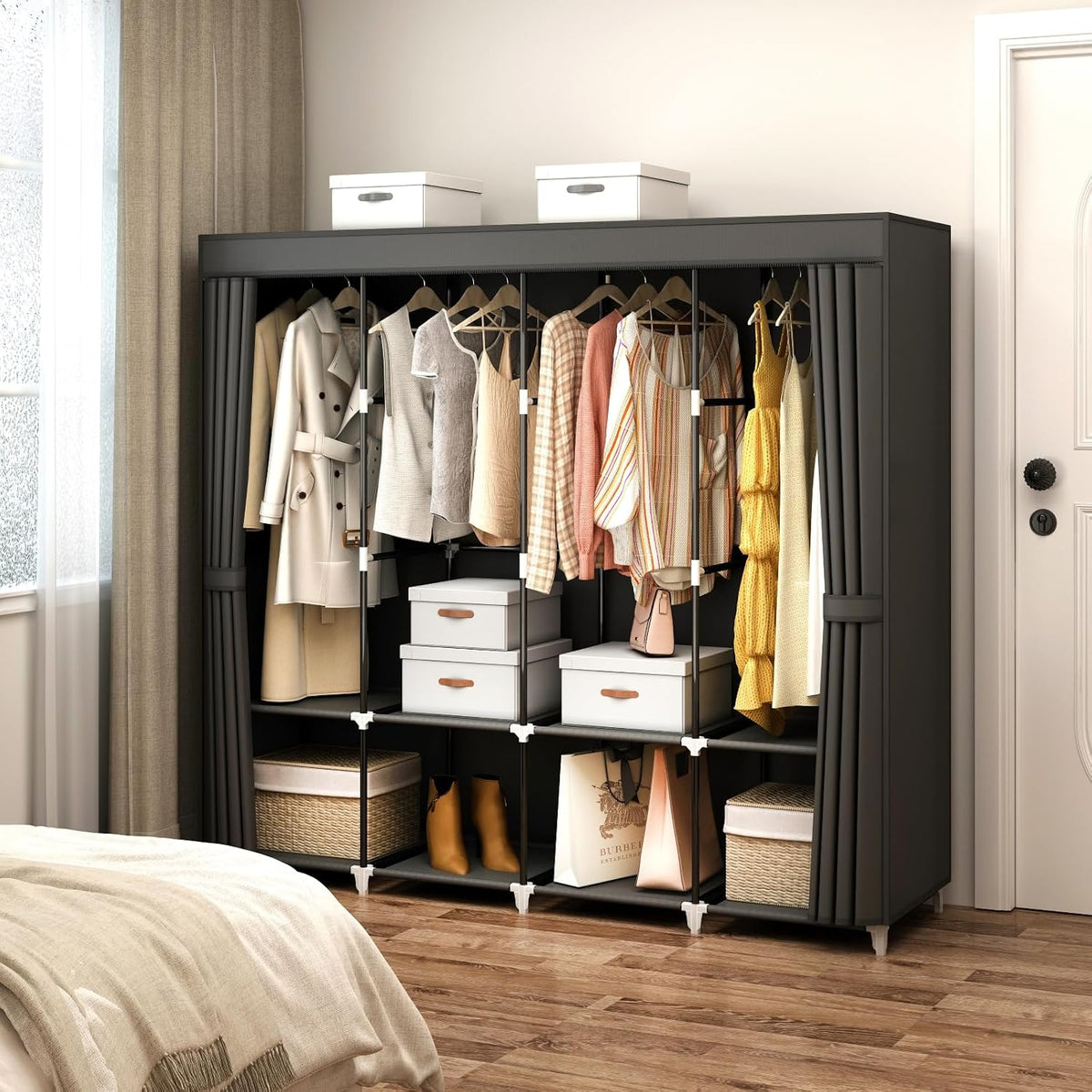 67" Portable Wardrobe Closet for Hanging Clothes Large Capacity for Bedroom