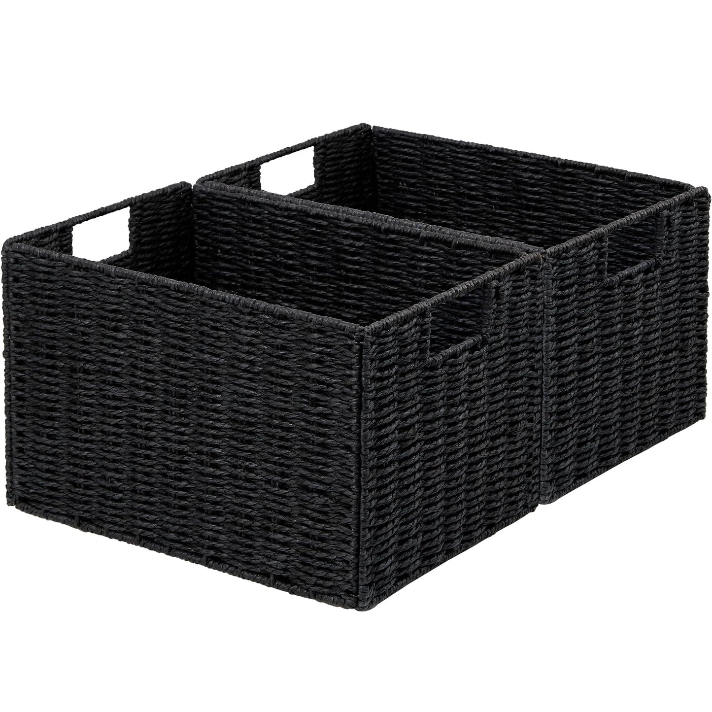 Vagusicc Wicker Storage Basket, Set of 2 Hand-Woven Paper Rope Wicker Basket, Small Storage Baskets for Organizing Toilet Paper Basket, Foldable Large Cube Storage Organizer Bins for Shelves (Natural)