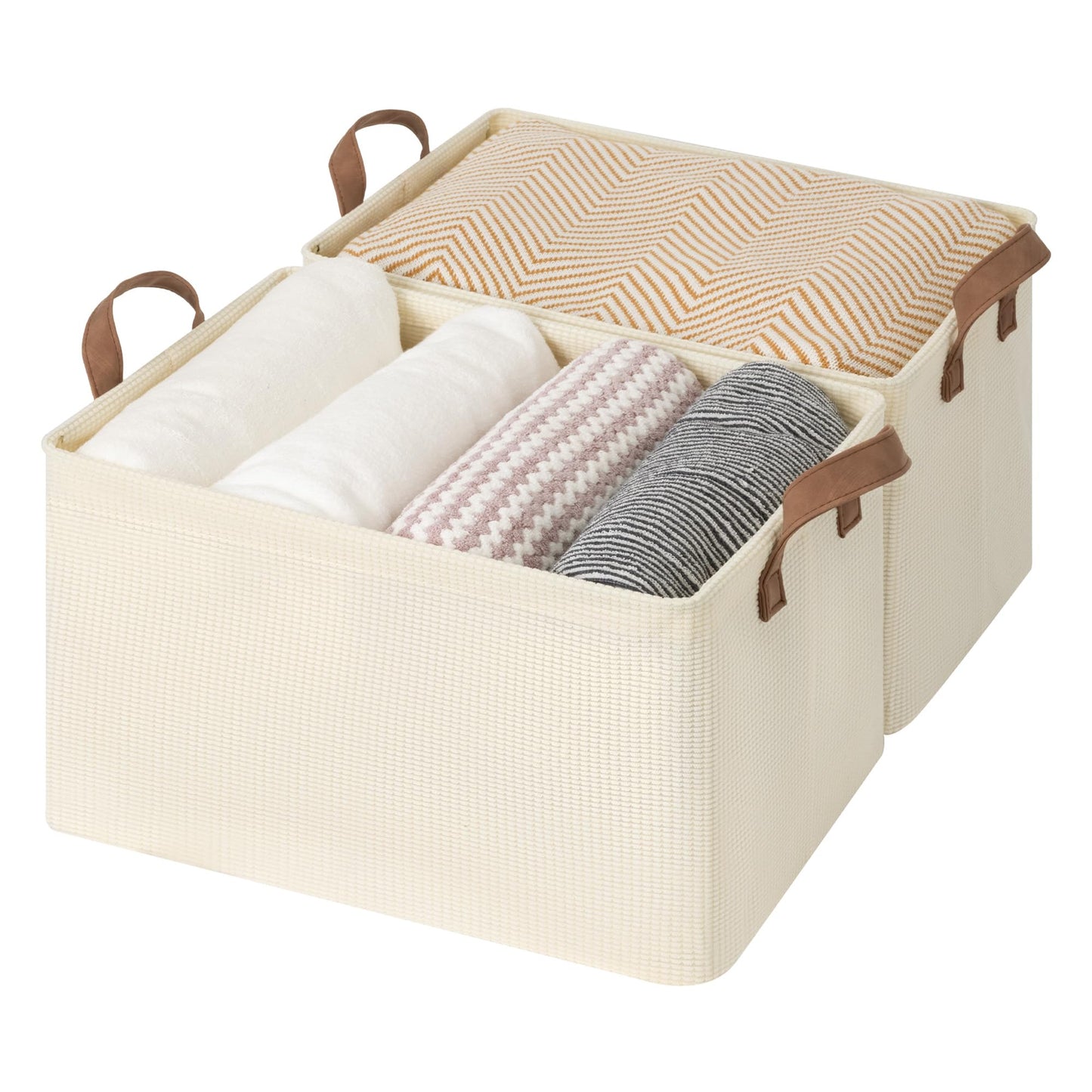 StorageWorks Fabric Storage Bins, Khaki and Beige Stripes, 2-Pack