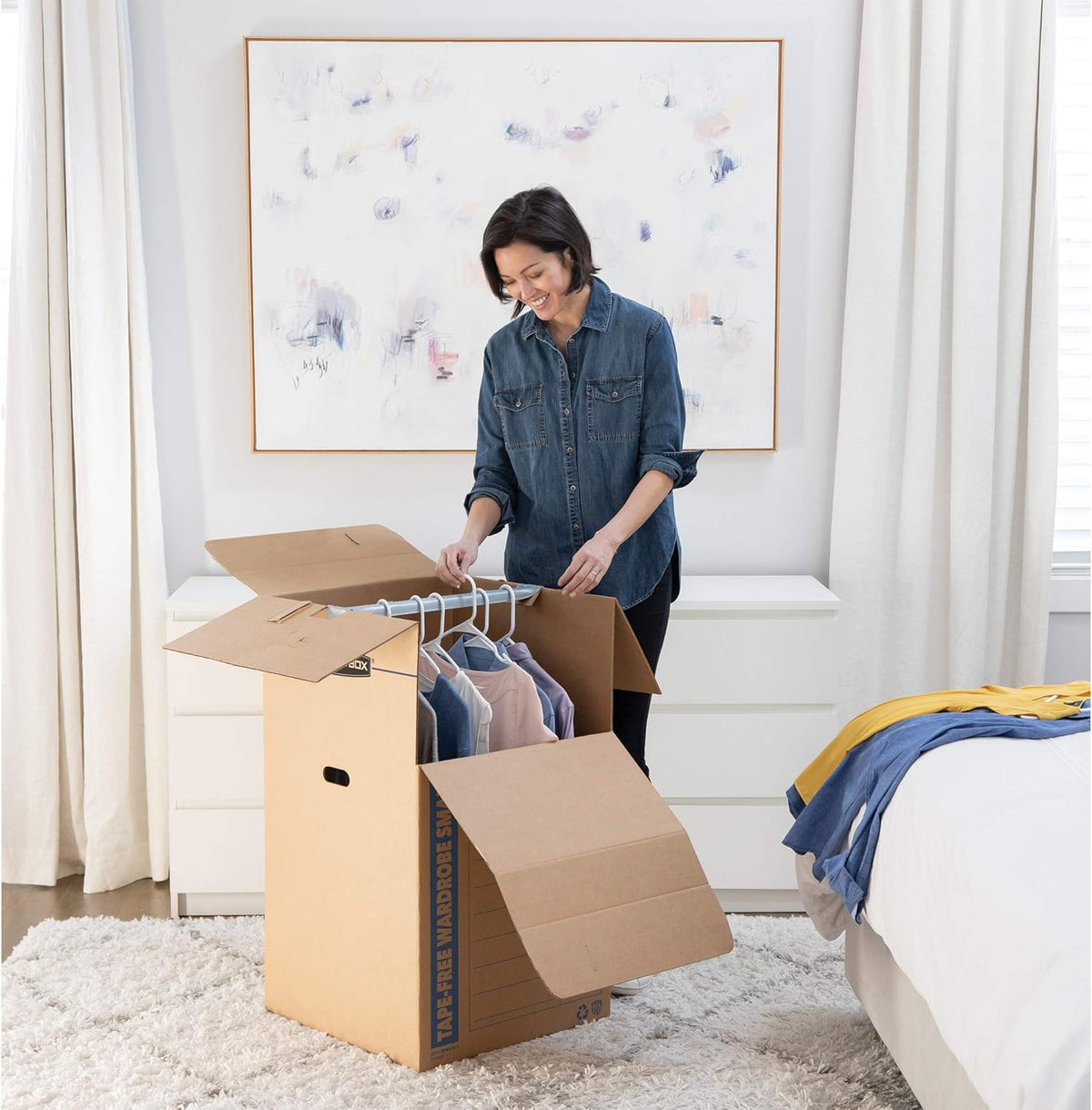 Bankers Box 3-Pack Tall Tape-Free Wardrobe Moving Boxes, 24" x 24" x 40"