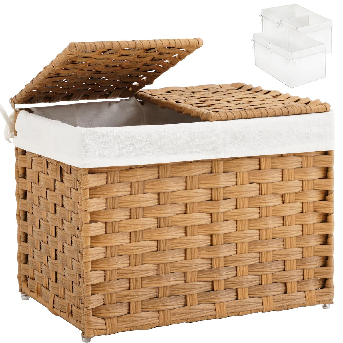 SETVSON Storage Basket with Lid, 2-Lid PE Rattan Storage Bin, Natural