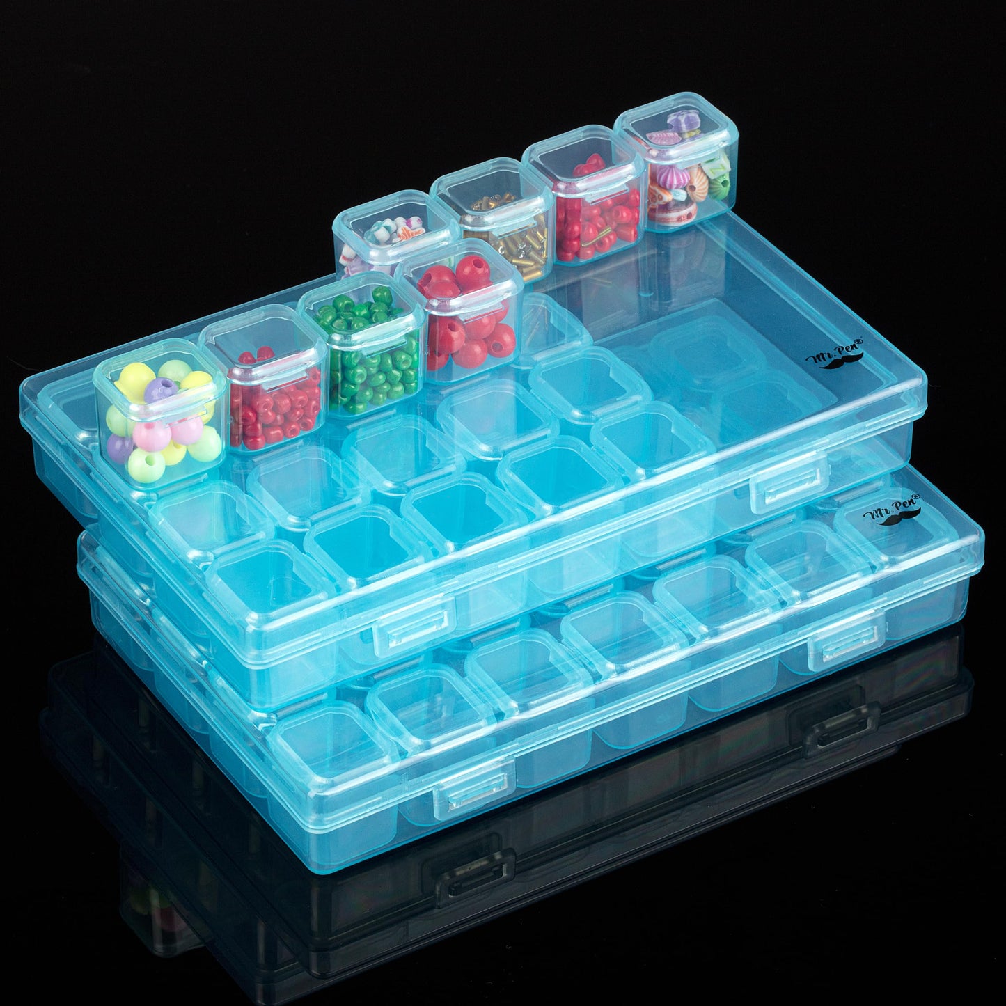 Mr. Pen- Bead Storage Containers, 28 Grids, 2 Pack, Clear White