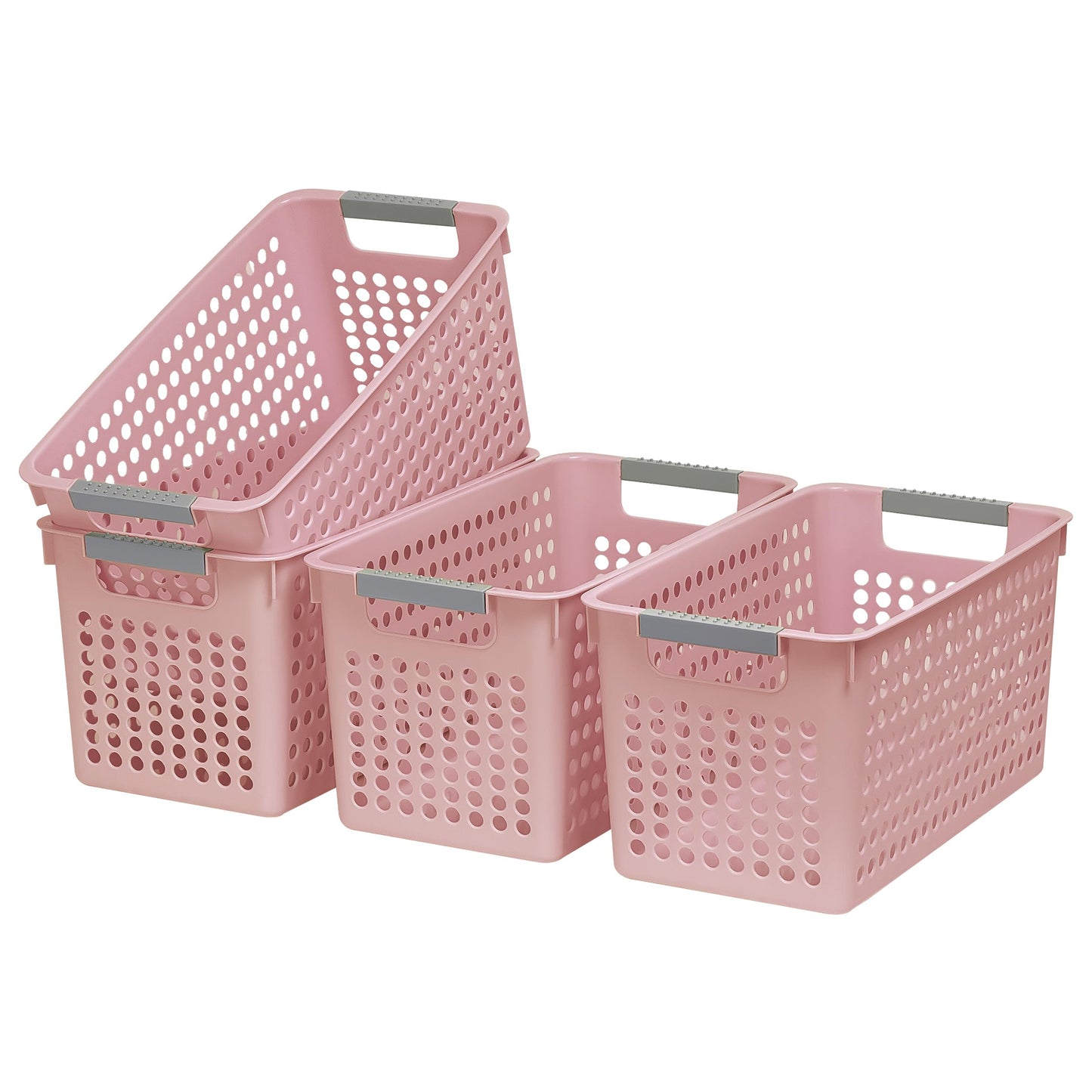 Soddeph 4 Pack Slim Plastic Storage Basket with Handles, Rectangular Storage Bins for Shelves,Narrow Organizer box for Organizing, Kitchen,Home,Office (White, Small)