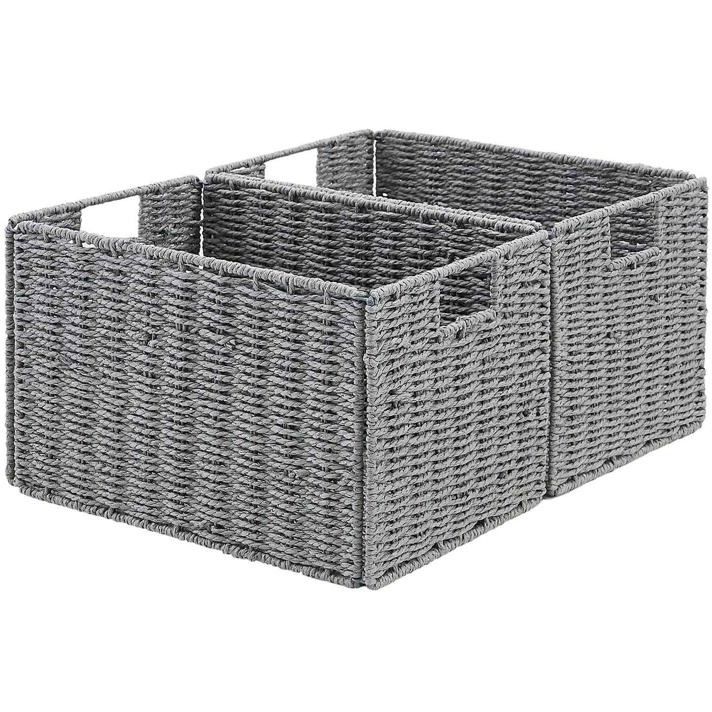 Vagusicc Wicker Storage Basket, Set of 2 Hand-Woven Paper Rope Wicker Basket, Small Storage Baskets for Organizing Toilet Paper Basket, Foldable Large Cube Storage Organizer Bins for Shelves (Natural)