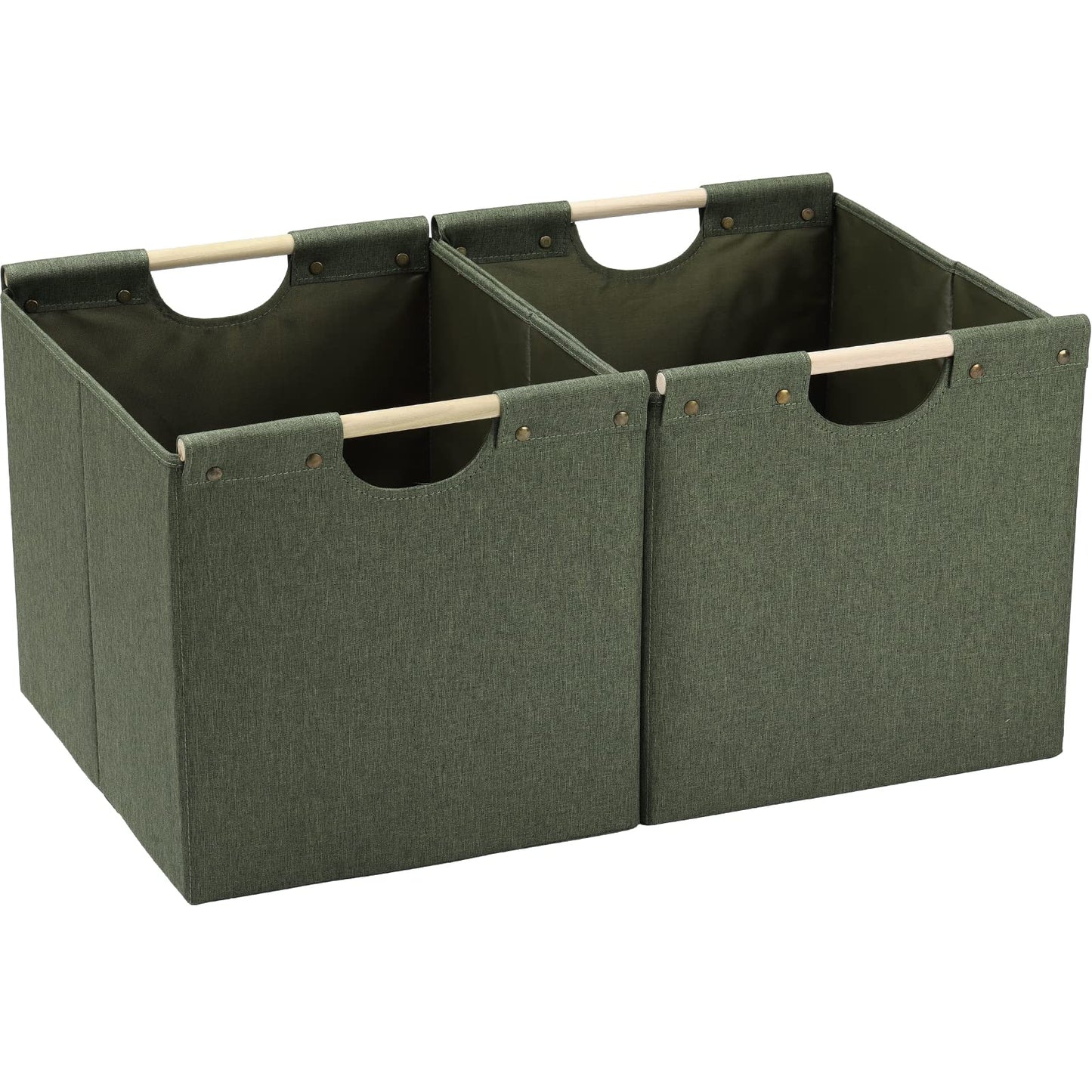 HOONEX Large Collapsible Storage Bins, Linen Fabric, Pack of 2, Storage Baskets with Wooden Carry Handles and Sturdy Heavy Cardboard, for Home, Office, Car, Nursery, Black