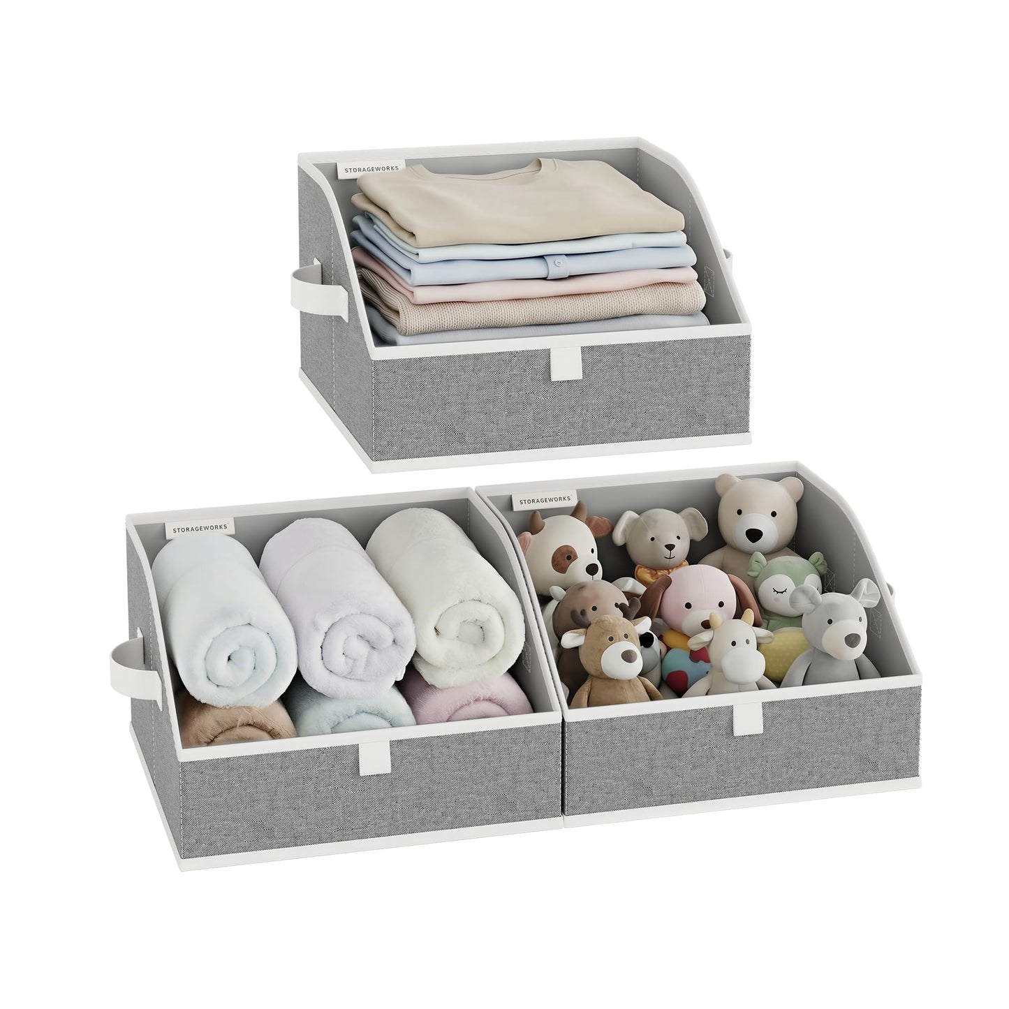 StorageWorks Closet Storage Bins, Beige(Cotton-linen), Medium, 3-Pack