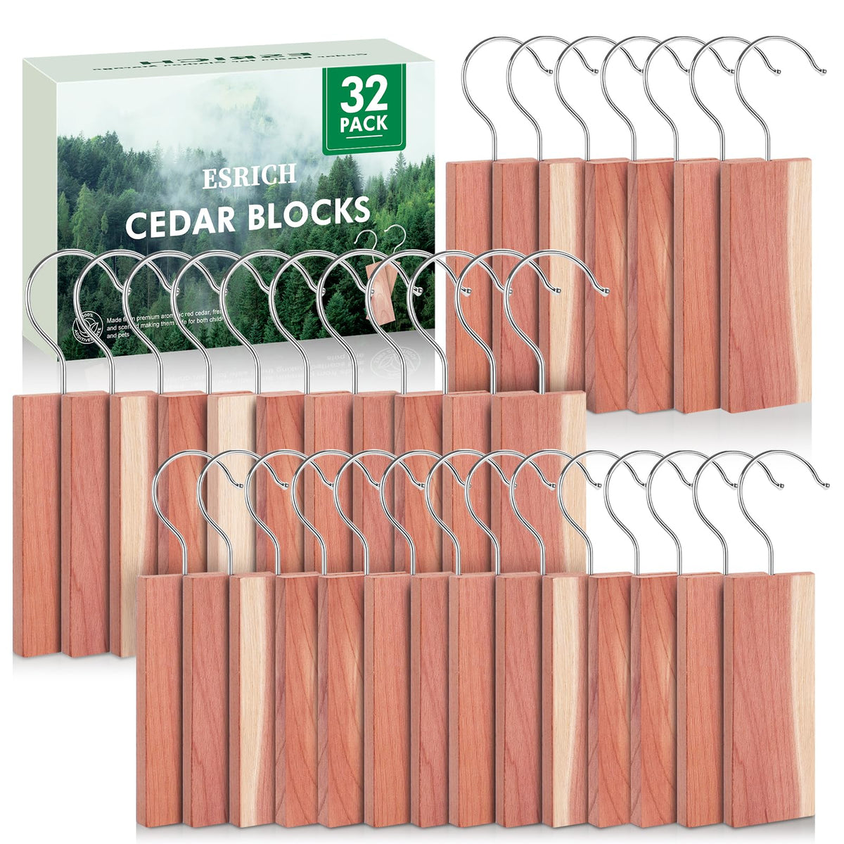 ESRICH Cedar Blocks for Clothes Storage, 15Pack with Metal Hooks