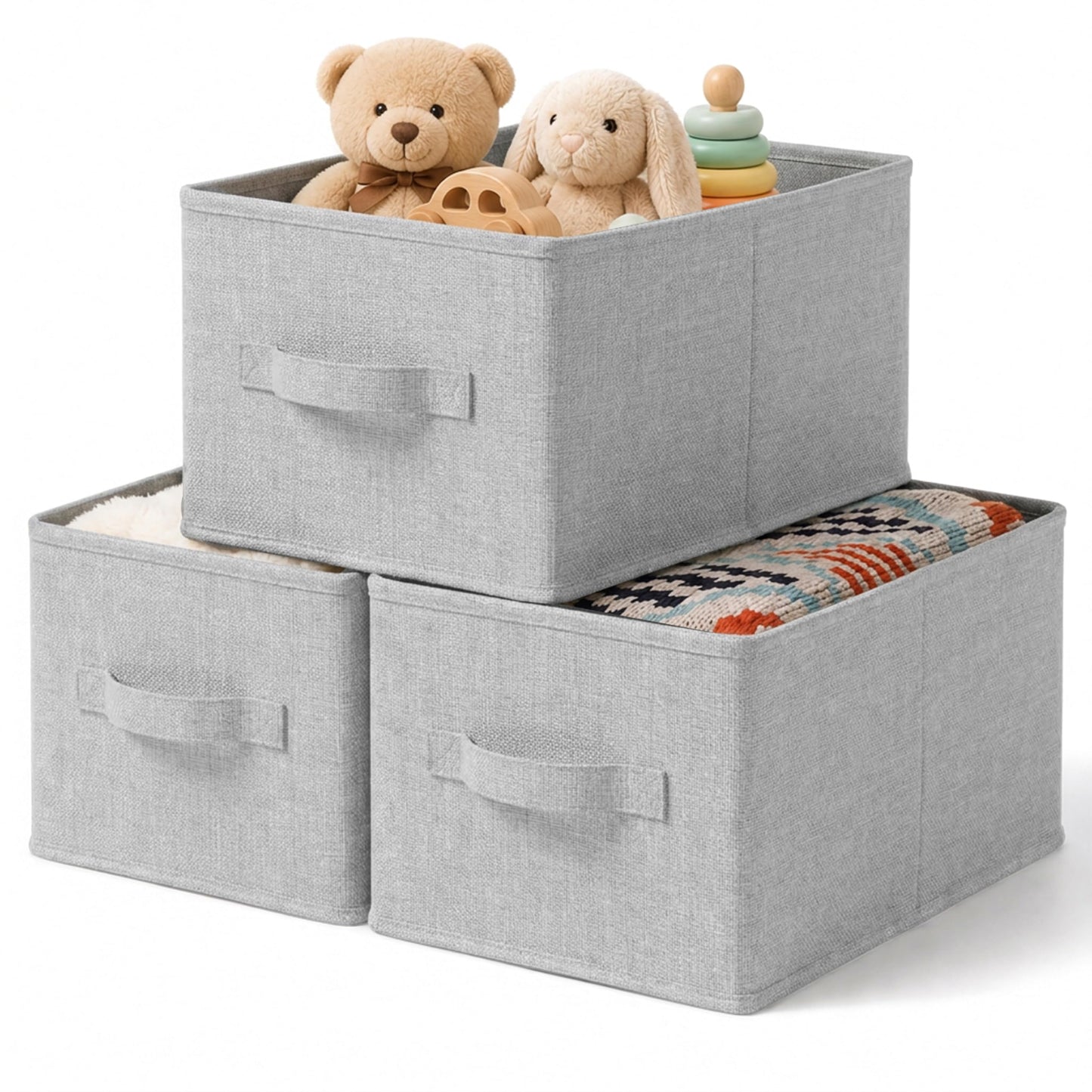3-Pack Closet Storage Bins, Foldable Fabric Storage Baskets, Beige