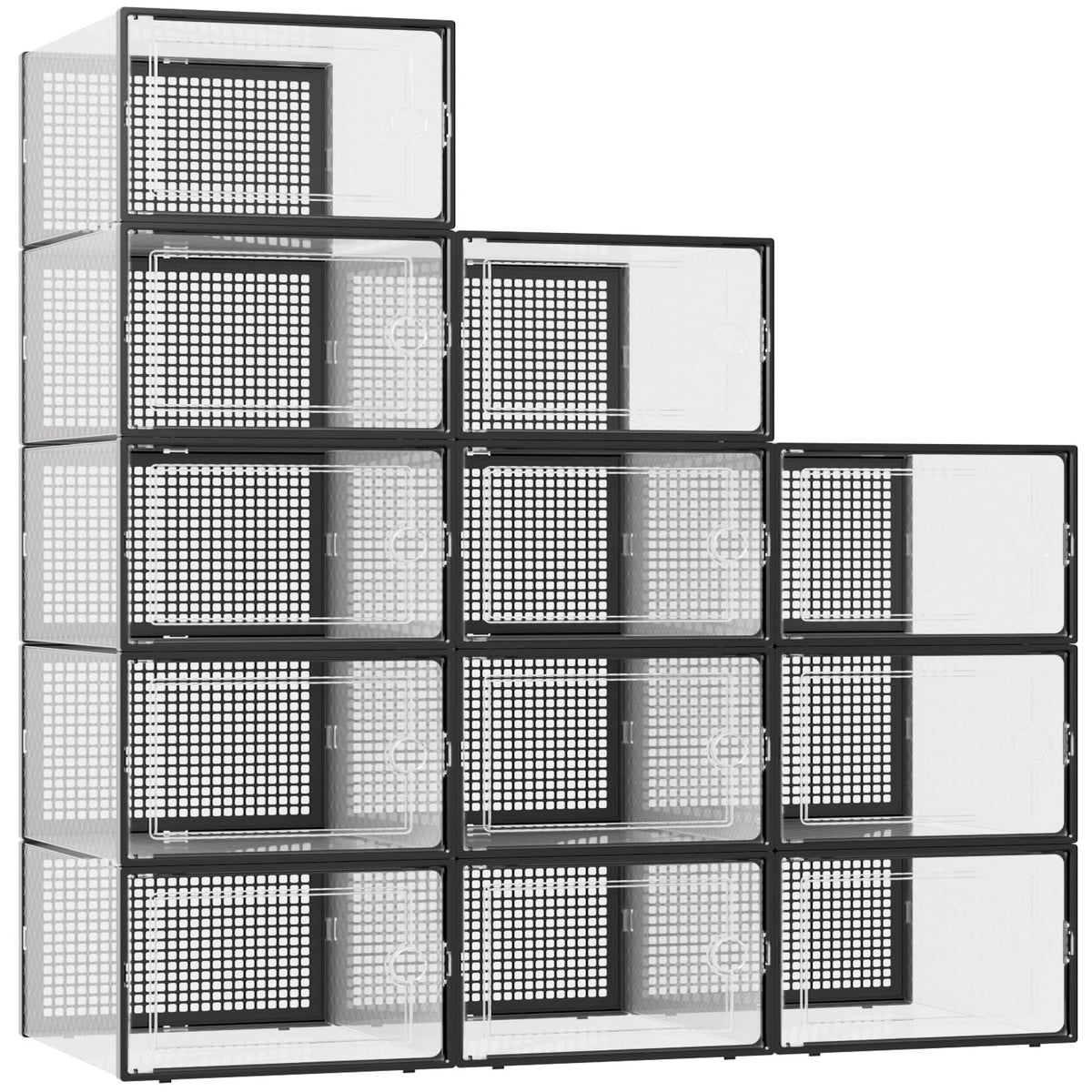 Kuject X-Large Shoe Storage Boxes 12 Pack, Clear Stackable Shoe Organizer