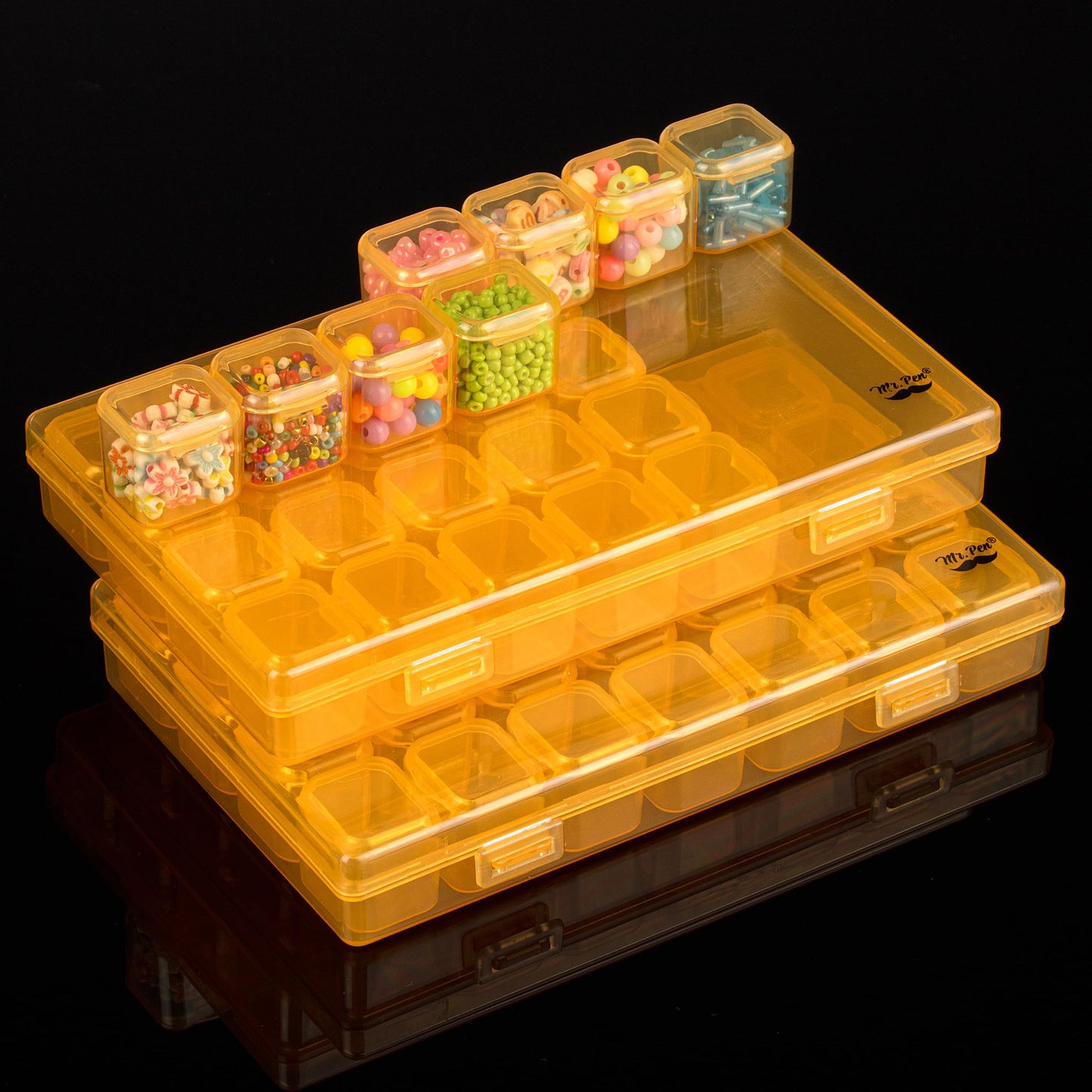 Mr. Pen- Bead Storage Containers, 28 Grids, 2 Pack, Clear White