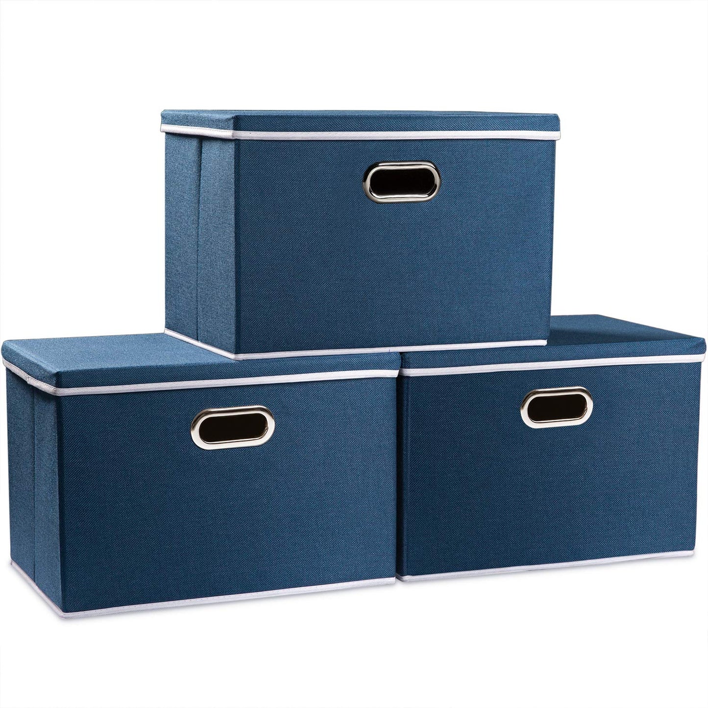 PRANDOM Large Collapsible Storage Bins with Lids [3-Pack] Jute Fabric Foldable Storage Boxes Organizer Containers Baskets Cube with Cover for Home Bedroom Closet Office Nursery (17.7x11.8x11.8)